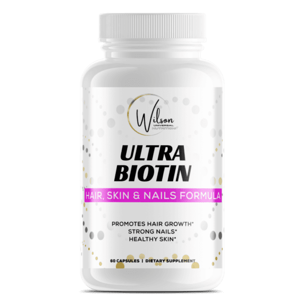 The Ultra Biotin product offers enhanced benefits for promoting healthy skin and strengthening nails.