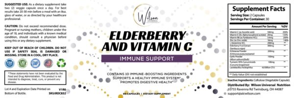 Elderberry and Vitamin C Immune Support is a supplement enriched with elderberry and vitamin C.
