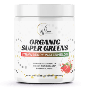 Organic super greens strawberry watermelon infused with Elderberry and Vitamin C Immune Support for immune support.
