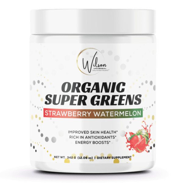 Organic super greens strawberry watermelon infused with Elderberry and Vitamin C Immune Support for immune support.