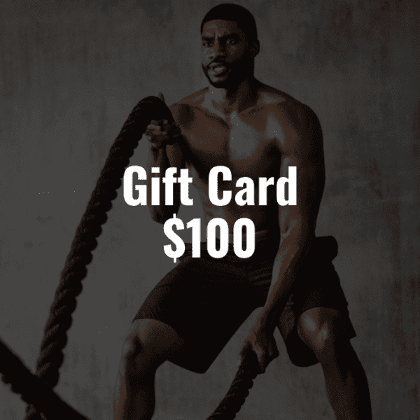 A man holding a rope with the Gift Card $100.