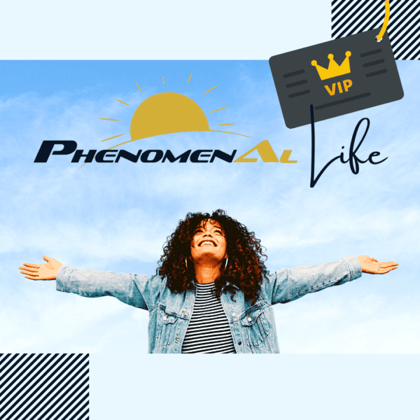 A woman with her arms outstretched with the words PhenomenAl Life Webinar VIP.